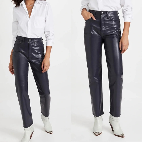 Agolde Pants - NWT Agolde Recycled Leather 90's Pinch Waist: High Rise Jeans in Shadow Black 26